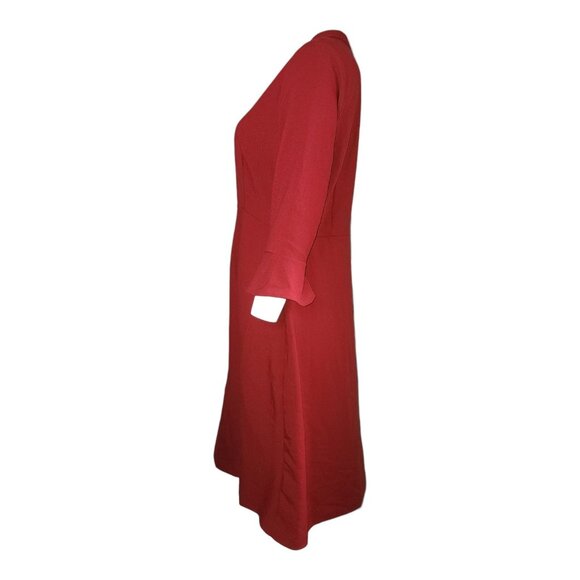Prologue Dress Womens Size 10 Solid All Red Side Zip Bell Sleeve Modest Midi - Picture 2 of 6